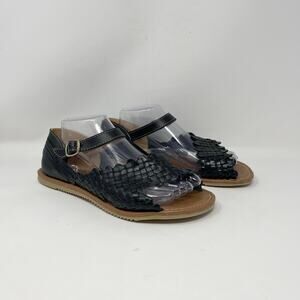 Artesanias Camila Oralia Hurache Sandal Womens 9 Black Leather Woven Ankle Strap